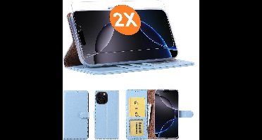Hoesje geschikt voor iPhone 16 Pro Max hoesje Blauw pasjeshouder telefoon hoes - Met screenprotector tempered glass voor iPhone 16 Pro Max - 2x