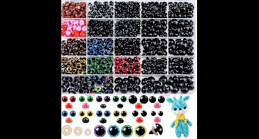 1100 stuks veiligheidsoogjes voor haken, gehaakte veiligheidsoogjes en neusjes voor amigurumi, gehaakte dieren, poppenogen. Veiligheidsoogjes voor amigurumi met ringetjes, kleurrijk plastic, knuffeldieren en knutselwerk.
