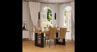 Stoel - Eetkamerstoelen - Set van 4 Leer Eetkamerstoelen - Ergonomisch - Metalen Poten - Hoge Rugleuning - Comfortabel & Stabiel – Voor Keuken - Eetkamer - 42x94.5x 59cm - Bruin Leer