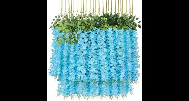 12 stuks kunstmatige blauweregenbloemen - 60 cm hangende blauweregenslinger - Kunstplanten - Hangende zijden blauweregenslinger voor huis en tuin - Bruiloftsdecoratie, feestdecoratie - blauw