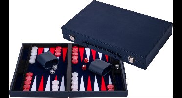 Backgammon 15 inch - Rood & Wit Ingelegd Bord - Luxe Kunstlederen Koffer - Inclusief Stenen, Dobbelstenen & Werpbeker - Engelhart