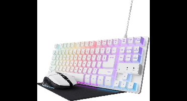 Trust GXT 794W - 3-in-1 Gaming Set - TKL Toetsenbord - Draadloze Muis - Muismat - RGB Verlichting - QWERTY US - Wit