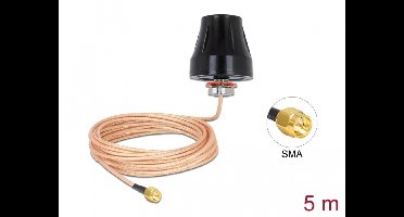 Delock LTE Antenna SMA plug 2 dBi fixed omnidirectional with connection cable (RG-316U 5 m) outdoor black