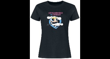 Hello Kitty Hello Kitty & Powerpuff Girls - Cinnamoroll X Bubbles Dames T-shirt - zwart - L