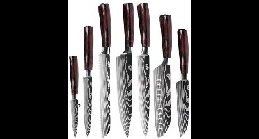 Keukenmessen - Knife set - Chef Knife - Knives - Kitchen Knife - Scherp 7CR17 Roestvrij Staal - Laser Damascus Patroon Keukenmessen - Santoku Vleesmes - 7 stuks