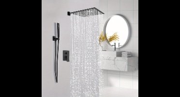 Doucheset – Douchesysteem – Regendouche – Douchekop – Douchekraan – Inbouw – Zwart Mat – Roestvrij Staal – 40 cm Hoofddouche – Ruimtebesparend Design