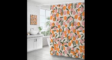 Douchegordijn met perzikpatroon en 12 haken, polyester, waterdicht, machinewasbaar, modern, 180x180cm