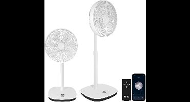 FlinQ Smart Fan - Statiefventilator - Ventilator Staand - Stille Waaier met 90° Draaibeweging - Bedienen met App of Afstandsbediening - Wit