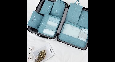 7 Stuks meerblauw Reis Opvangtas Set - Nordic Design | Oxford Stof, Minimalistische Kleding Opbergzakken