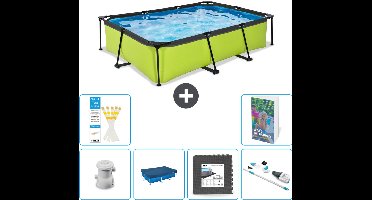 EXIT Rechthoekig Lime Frame Zwembad - 300 x 200 x 65 cm - Inclusief Pomp Afdekzeil - Vloertegels - Stofzuiger - 7-delig