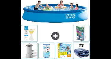 Intex Rond Opblaasbaar Easy Set Zwembad - 457 x 84 cm - Blauw - Inclusief Pomp Filter - Onderhoudspakket - Solarzeil - 7-delig