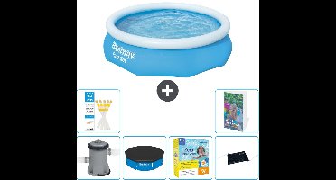 Bestway Rond Opblaasbaar Fast Set Zwembad - 305 x 76 cm - Blauw - Inclusief Pomp Afdekzeil - Onderhoudspakket - Solar Mat - 7-delig