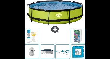 EXIT Rond Lime Frame Zwembad - 360 x 76 cm - Inclusief Pomp Afdekzeil - Schoonmaakset - Vloertegels - 7-delig
