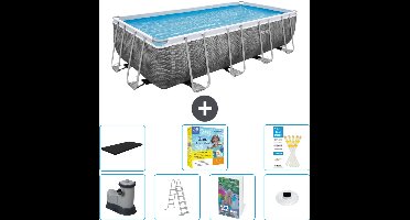 Bestway Rechthoekig Power Steel Zwembad - Rattanprint - 549 x 274 x 122 - Inclusief Pomp - Ladder - Afdekzeil - Onderhoudspakket - Verlichting - 8-delig
