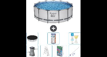 Bestway Rond Steel Pro MAX Zwembad - 396 x 122 cm - Grijs - Inclusief Pomp - Ladder - Afdekzeil - Filter - Schoonmaakset - 8-delig