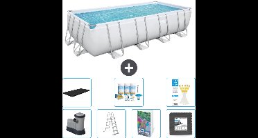 Bestway Rechthoekig Power Steel Zwembad - 549 x 274 x 122 - Grijs - Inclusief Pomp - Ladder - Afdekzeil - Onderhoudspakket - Vloertegels - 8-delig