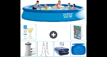 Intex Rond Opblaasbaar Easy Set Zwembad - 457 x 84 cm - Blauw - Inclusief Pomp Ladder - Solarzeil - Voetenbad - 7-delig