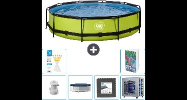 EXIT Rond Lime Frame Zwembad - 360 x 76 cm - Inclusief Pomp Afdekzeil - Vloertegels - Warmtepomp - 7-delig