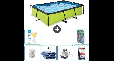 EXIT Rechthoekig Lime Frame Zwembad - 300 x 200 x 65 cm - Inclusief Pomp Solarzeil - Zoutwatersysteem - Zwembadzout - 7-delig