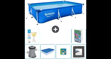 Bestway Rechthoekig Steel Pro Zwembad - 300 x 201 x 66 cm - Blauw - Inclusief Pomp Afdekzeil - Speelgoed - Vloertegels - 7-delig