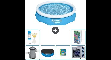 Bestway Rond Opblaasbaar Fast Set Zwembad - 305 x 66 cm - Blauw - Inclusief Pomp Afdekzeil - Speelgoed - Warmtepomp - 7-delig