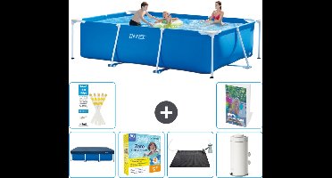 Intex Rechthoekig Frame Zwembad - 300 x 200 x 75 cm - Blauw - Inclusief Afdekzeil - Onderhoudspakket - Solar Mat - Zwembadfilterpomp - 7-delig