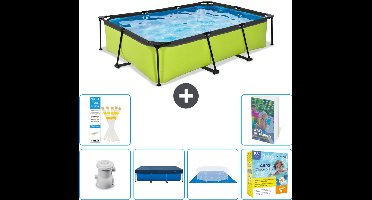 EXIT Rechthoekig Lime Frame Zwembad - 300 x 200 x 65 cm - Inclusief Pomp Afdekzeil - Grondzeil - Onderhoudspakket - 7-delig
