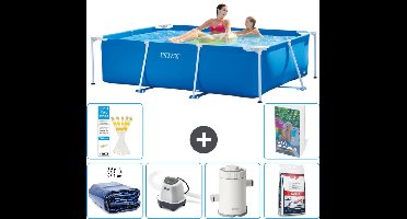 Intex Rechthoekig Frame Zwembad - 220 x 150 x 60 cm - Blauw - Inclusief Solarzeil - Zoutwatersysteem - Zwembadfilterpomp - Zwembadzout - 7-delig