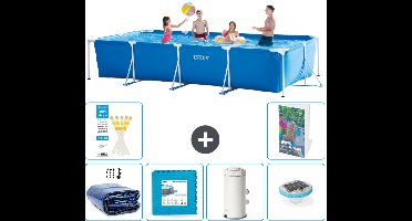 Intex Rechthoekig Frame Zwembad - 450 x 220 x 84 cm - Blauw - Inclusief Solarzeil - Vloertegels - Zwembadfilterpomp - Verlichting - 7-delig