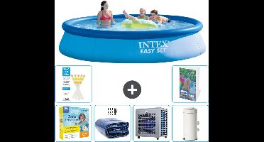 Intex Rond Opblaasbaar Easy Set Zwembad - 396 x 84 cm - Blauw - Inclusief Onderhoudspakket - Solarzeil - Warmtepomp - Zwembadfilterpomp - 7-delig