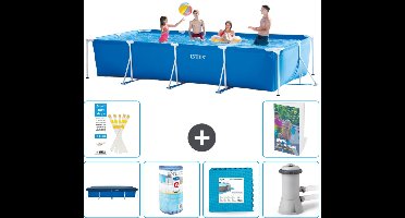 Intex Rechthoekig Frame Zwembad - 450 x 220 x 84 cm - Blauw - Inclusief Afdekzeil - Filter - Vloertegels - Zwembadfilterpomp - 7-delig
