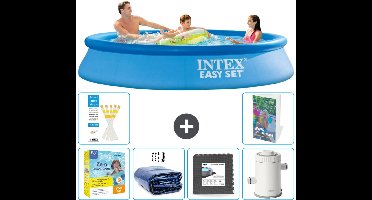Intex Rond Opblaasbaar Easy Set Zwembad - 305 x 61 cm - Blauw - Inclusief Onderhoudspakket - Solarzeil - Vloertegels - Zwembadfilterpomp - 7-delig