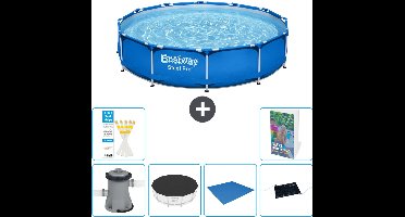 Bestway Rond Steel Pro Zwembad - 366 x 76 cm - Blauw - Inclusief Pomp Afdekzeil - Grondzeil - Solar Mat - 7-delig