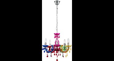 Kroonluchter moderne hanglamp slaapkamerverlichting 5 vlammen, kleurrijke kristallen, 5x E14, DxH 44 x 128 cm, woonkamer, eetkamer