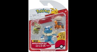 Jazwares Pokémon speelfiguur set Axew Frogadier Torkoal 3 stuks.