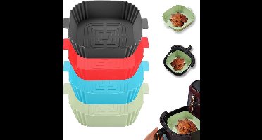 4 Stuks Siliconen Airfryer Matten 19,5 Cm Diameter - Airfryer Siliconen Roosters - Herbruikbaar En Eenvoudig Schoon Te Maken - Vierkante Airfryer Matten Voor Potmodellen (Donkergrijs + Rood + Blauw + Groen)