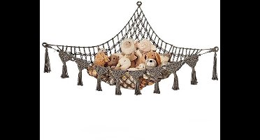 Opbergnet voor knuffels, hangende opberghangmat, speelgoedhangmat voor knuffels in de hoek, stevige speelgoedorganizer voor de woonkamer, kinderkamer, poppenhuisdecoratie, 105x105x145 cm, Grijs