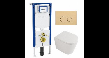 QeramiQ Dely Toiletset - 36.3x51.7cm - diepspoel - rimless - Geberit UP720 inbouwreservoir - softclose toilet zitting 35 mm - bedieningsplaat beige - ronde knoppen - mat wit
