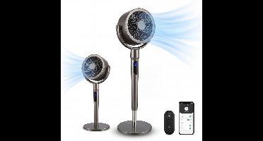 Komodo Aero Statiefventilator met Afstandsbediening – 8 Snelheden – Timer 1-8 uur – 3 Modi – Horizontale & Verticale Oscillatie – Verstelbare Hoogte – Zwart