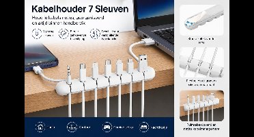 Kabelhouder 7 Sleuven – Zelfklevende Kabel Organizer – Kabelmanagement voor Bureau – Geschikt voor USB, USB-C, Oplaadkabels en Koptelefoonkabels – Wit