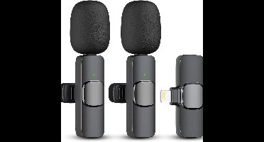 2 stuks draadloze clipmicrofoons - Geschikt voor iPhone - Voor interviews, video's, podcasts, vlogs en YouTube - Mini microfoon met ruisonderdrukking (Lightning-aansluiting)