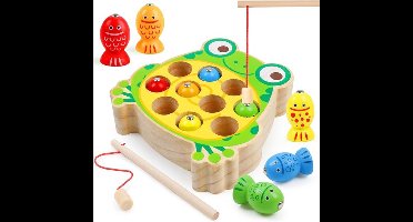Magnetisch houten visspel voor peuters, houten kikkermagneten, visspel, leerzame puzzel met kleuren sorteren, Montessori-educatief speelgoed voor kleuters, bevordert de fijne motoriek voor jongens en meisjes van 3, 4 en 5 jaar - leerzaam visspel