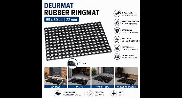Wicotex - Deurmat - Rubber - Ringmat - Schoonloopmat 22mm - Afmeting 60x80cm - Kleur Zwart