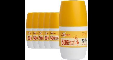 Derma Sun Kids - Zonnebrand Roll-on SPF30 - 6 x 50 ml - Waterbestendig - UVA en UVB Bescherming - Parfumvrij - Met Aloe Vera en Vitamine E - AllergyCertified - Vegan