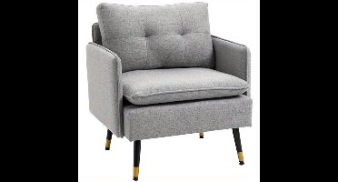 Fauteuil – Armstoel – Loungechair – Accentstoel – Zetel – Linnenlook Bekleding – Stalen Frame – Comfortabele Zitting – Draagkracht 120 kg