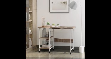 Bureauwagen – Bureautafel – Mobiele Werkplek – Computertafel – Opklapbaar – MDF Natuurlijk – Inklapbaar Met Wieltjes – 107x55x76 cm