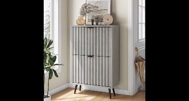 Schoenenkast – Schoenenrek – Opbergkast – Schoenenopberger – Halmeubel – Grijs MDF – 2 Dubbele Klapladen – Compact 60 cm Breed