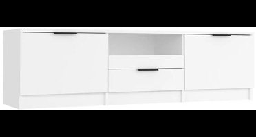 Houten Tv-Meubel – Tv-Meubelkast – Tv-Stand – Mediamöbel – Tv-Meubel Wit – Massief Hout – 140x35x40 cm – Praktische Opbergruimte
