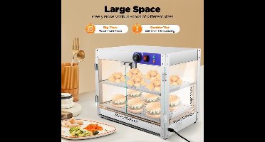 Warmhoudkast – Warmhoudkast Horeca – Voedselverwarmer – Snackverwarmer – Roestvrij Staal – 800 Watt – Dubbel Plateau