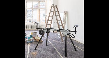 Zaagbok – Zaagstandaard – Werktafel – Afkortzaagbok – Zaagpaard – Verstelbaar tot 245 cm – Stevig Stalen Frame Zwart/Zilver